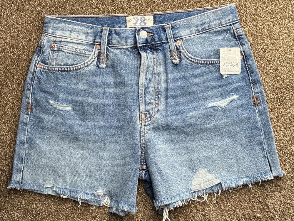 We The Free Makai Cutoff Jean Shorts Size 28 Distressed Black Button Fly High